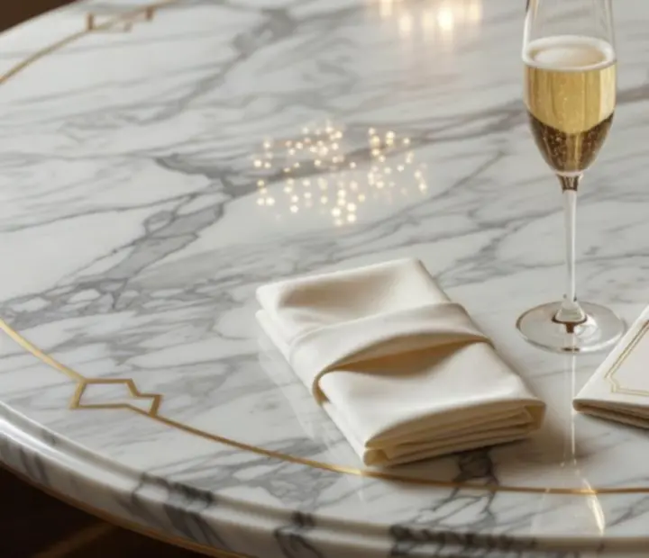 Márvány felület champagne arany részletekkel az étteremben